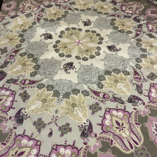 Pinto vintage silk scarf new, lavender and grey paisley floral motif