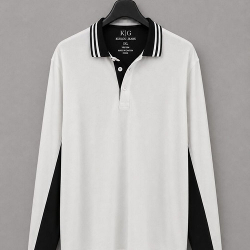 Kuegou Jeans men's long sleeve polo shirt black and white XXL, like new
