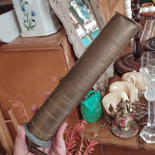 Old traditional brass manual coffee grinder used