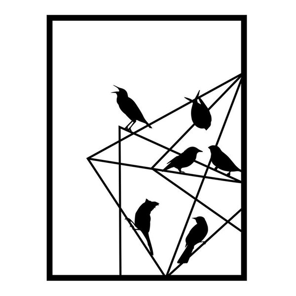  diakosmitiko tichou  3D  Birds on Wire Megapap metalliko chroma mavro 37x2x49ek.