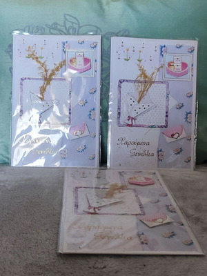 Lot of 3 handmade 3D Happy Birthday greeting cards with dried bouquet