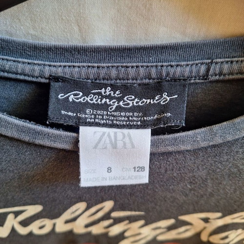 Zara Kids Rolling Stones long sleeve top with leopard print, size 8