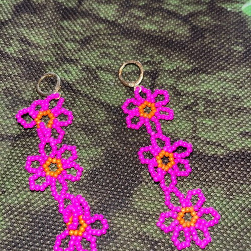 Earrings hanging flowers like new, fuchsia with orange