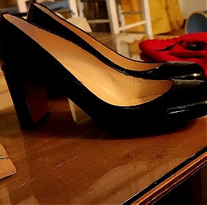 Christian Louboutin - Black Patent Leather Square Toe Heels size 38