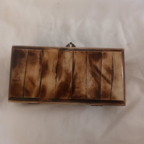 Antique box made of bone with brass fittings, like new