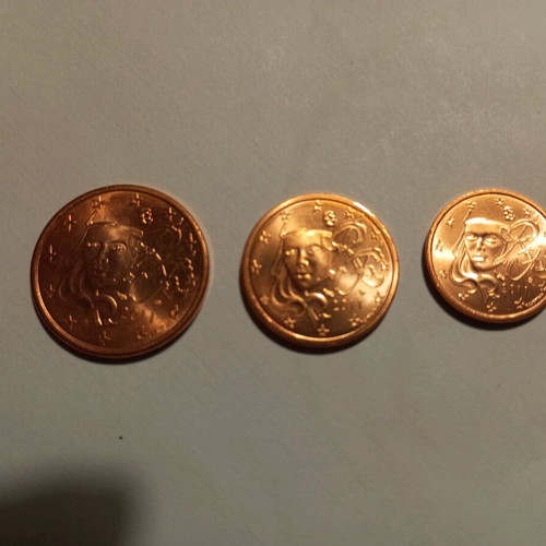 Set of 3 uncirculated euro coins 1, 2, 5 cents France 2011 new