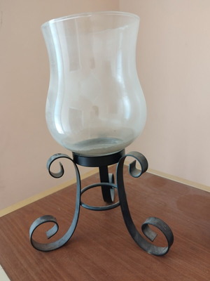 Glass candlestick with metal base, like new, 30x20 cm