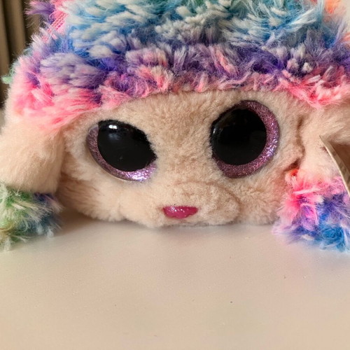 Fluffy Rainbow Poodle Coin Purse TY Beanie Boos like new