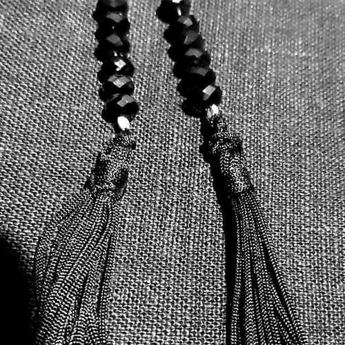 Venice silver 925 earrings with black crystals and silk tassels