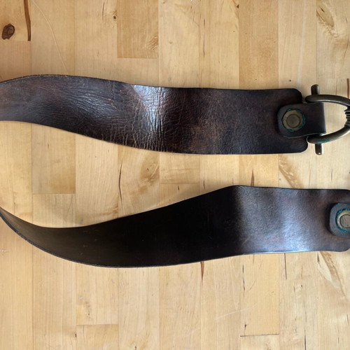 Brown leather belt with brass buckle used, size 90