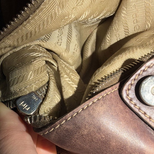 Prada Milano tote bag used, beige canvas and brown leather