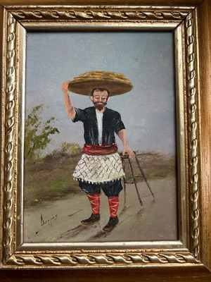 Painting by I. Darmis like new with traditional Greek scene