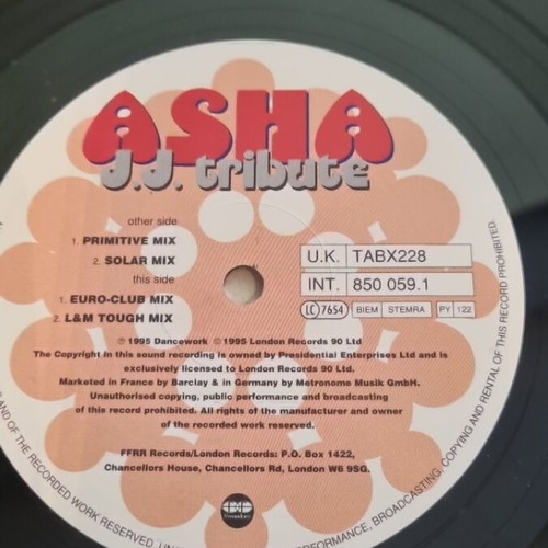 Asha J.J Tribute vinyl used