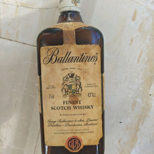 Empty Ballantine's Finest Scotch Whisky bottle 1970s used vintage collectible
