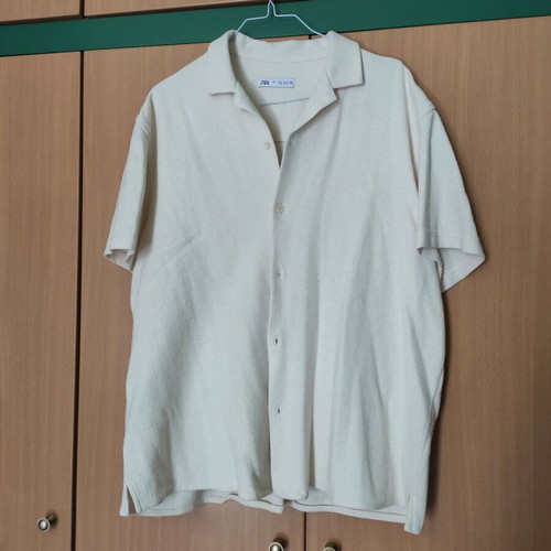 Zara men's shirt ecru new, cotton with rustic effect XL