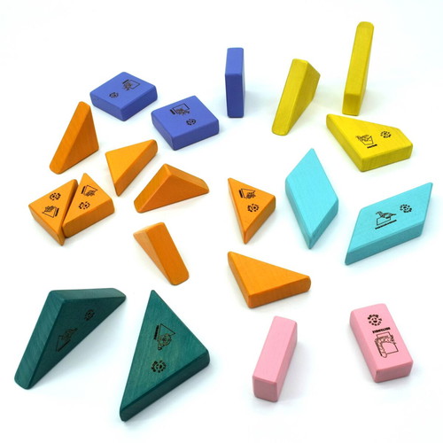 Mini Balance Game with 20 Geometric Shapes, Handmade from Beech Wood
