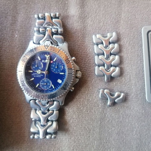 Buler Swiss chronograph watch like new, blue and silver