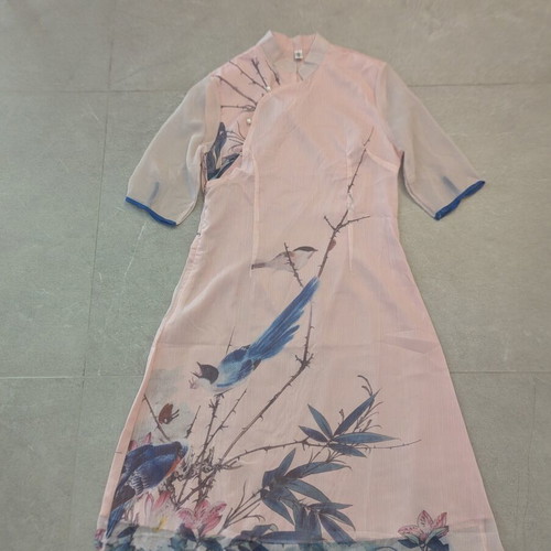 Romantic Pink Asian-Inspired Chiffon Dress Size S like new