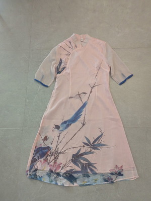 Romantic Pink Asian-Inspired Chiffon Dress Size S like new