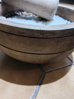 Wooden mortar for salt and spices vintage 1980s like new