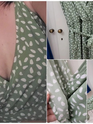 Shein long green dress with thigh slits and deep neckline, size L