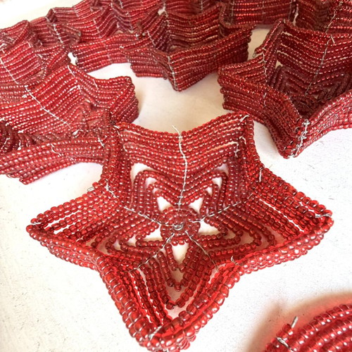Set of 6 Retro Handmade Star-shaped Wire and Bead Tealight Holders