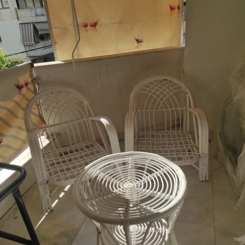 Balcony chairs and table used, white color