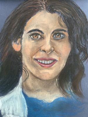 Portrait painting of a woman pastel on cardboard used