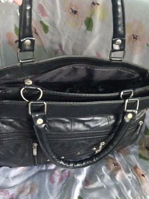 Ergonomic women's leather bag used, black, patchwork design