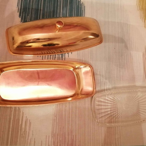 Vintage butter dish gold plated from 60s-70s new