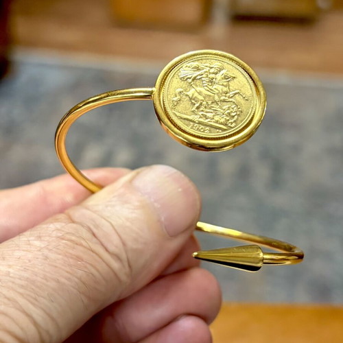 Lira bracelet new, steel with 22k gold plating, replica coin