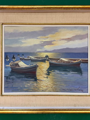 Έργο τέχνης Ν. Μανιάτης μεταχειρισμένο, θαλασσογραφία σε κορνίζα εποχής