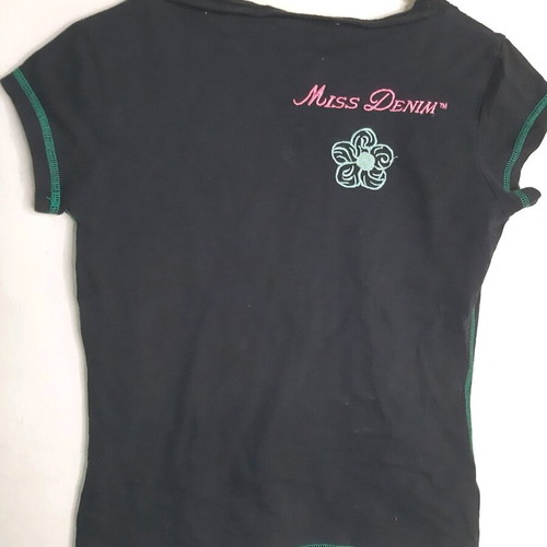 Miss Denim blouse used, black with embroidered designs, size S