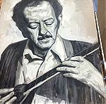  Πίνακας ζωγραφικής «Βασίλης Τσιτσάνης» ζωγράφος P.Crom. σκόνες αγιογραφίας σε σκληρό χαρτί διάσταση 50x70 cm
