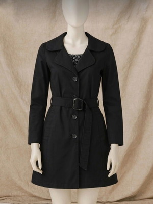 Καπαρντίνα Benissimo Μαύρη Καινούργια Με Ζώνη Μέγεθος M