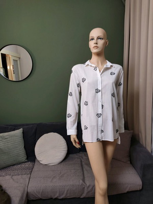 Lightweight shirt medium with embroidered geometric pattern, like new, white