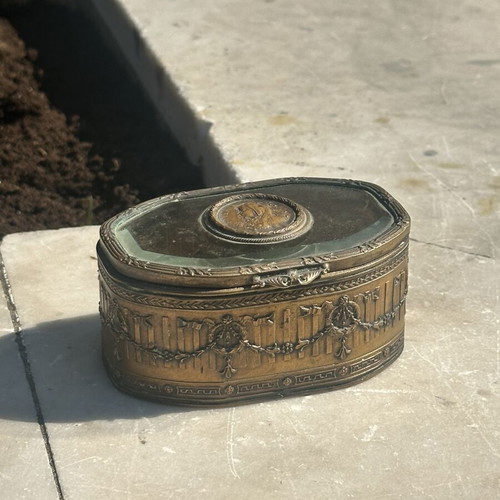 Antique French Style Bronze Jewelry Box with Glass Lid used