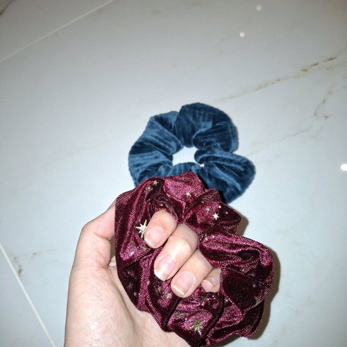 Large velvet hair scrunchies new in blue and burgundy