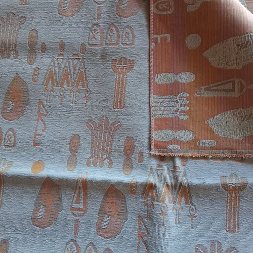 Fabric for decorative pillowcases with Egyptian motifs, dark pistachio