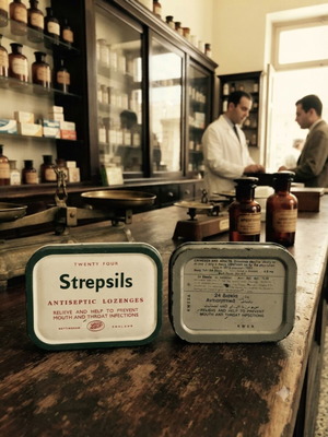 Συλλεκτικό vintage μεταλλικό κουτί Strepsils 1960