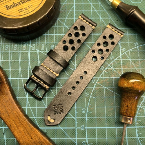 Handmade leather watch strap Racer style, custom colors