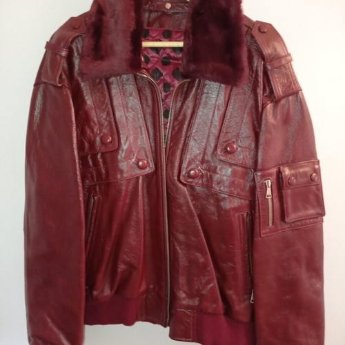 Leather bomber jacket like new, red, XXL