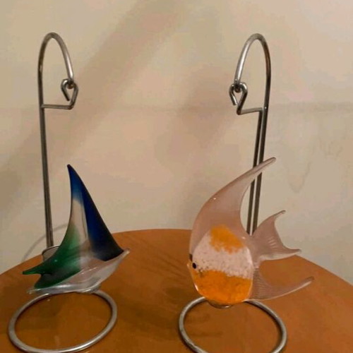 Glass decorative fish like new, set of 2 with tealight candle holder