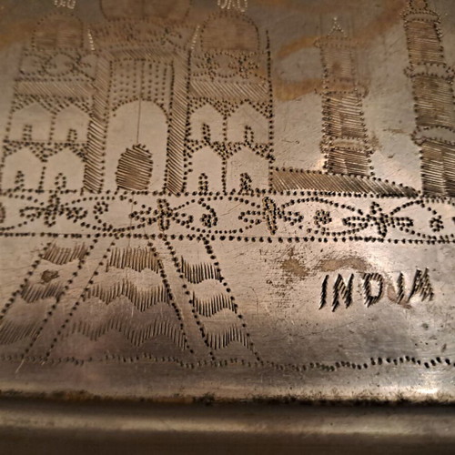 Vintage decorative plate with Taj Mahal engraving used