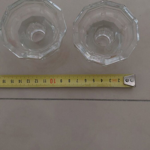 Set of 2 glass candlesticks height 4cm, width 7cm like new