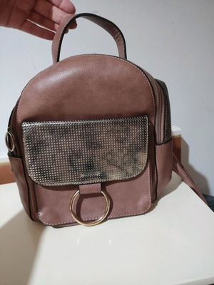 Women's backpack bag used, pink and gold