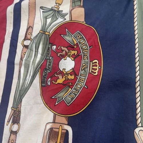 Vintage silk scarf golf themed "Woods And Iron Royal Golf Course" 33x33 inches