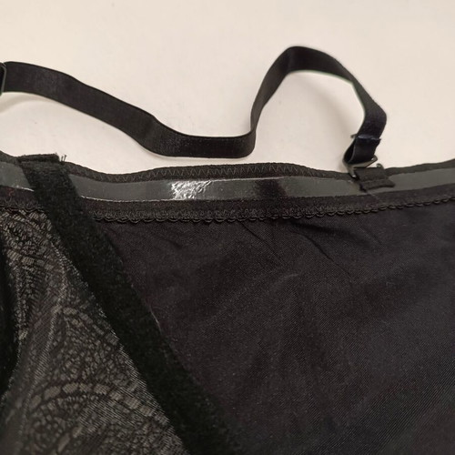 Luna black satin corset size 80C like new with lace and underwire