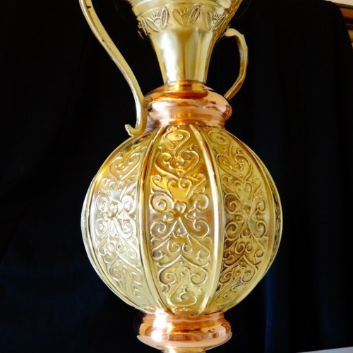 Antique copper amphora like new, handcrafted with relief ornaments