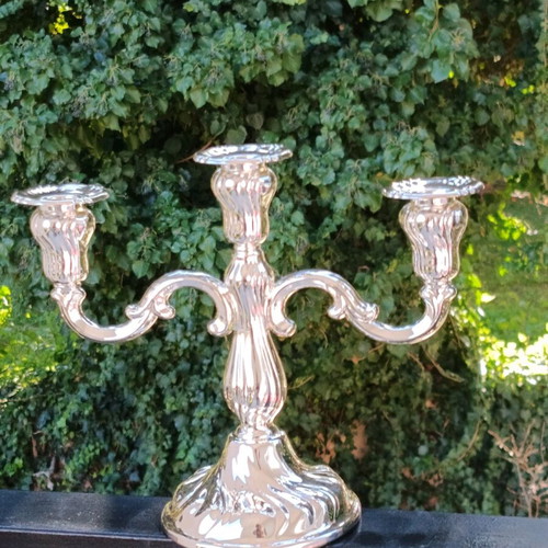 Silver-plated ornate three-arm candlestick new, excellent quality
